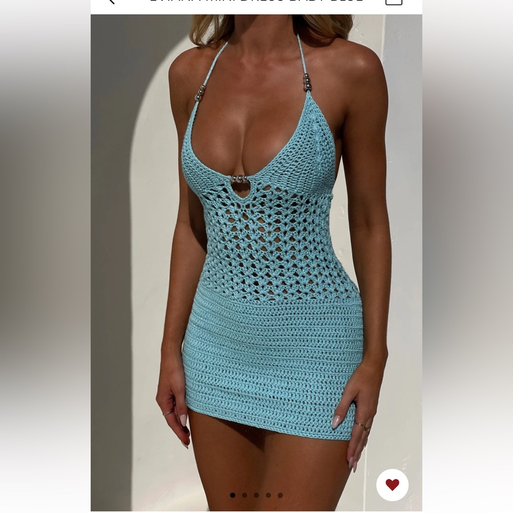 Elegant Light Blue Crochet Swim Cover-Up